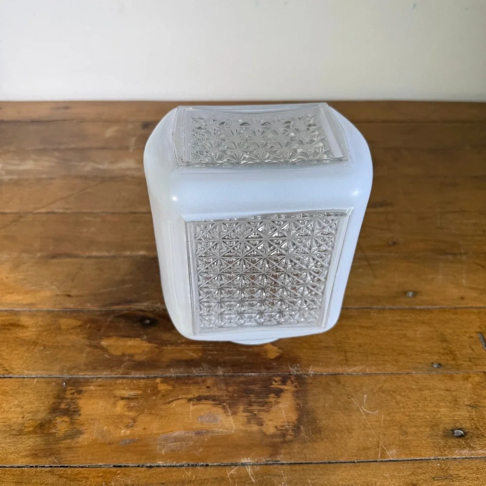 Vintage Light Globe Shade White Square Milk Glass Starburst Panel